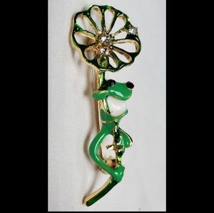 Vintage Rhinestone and Enamel Frog Pin